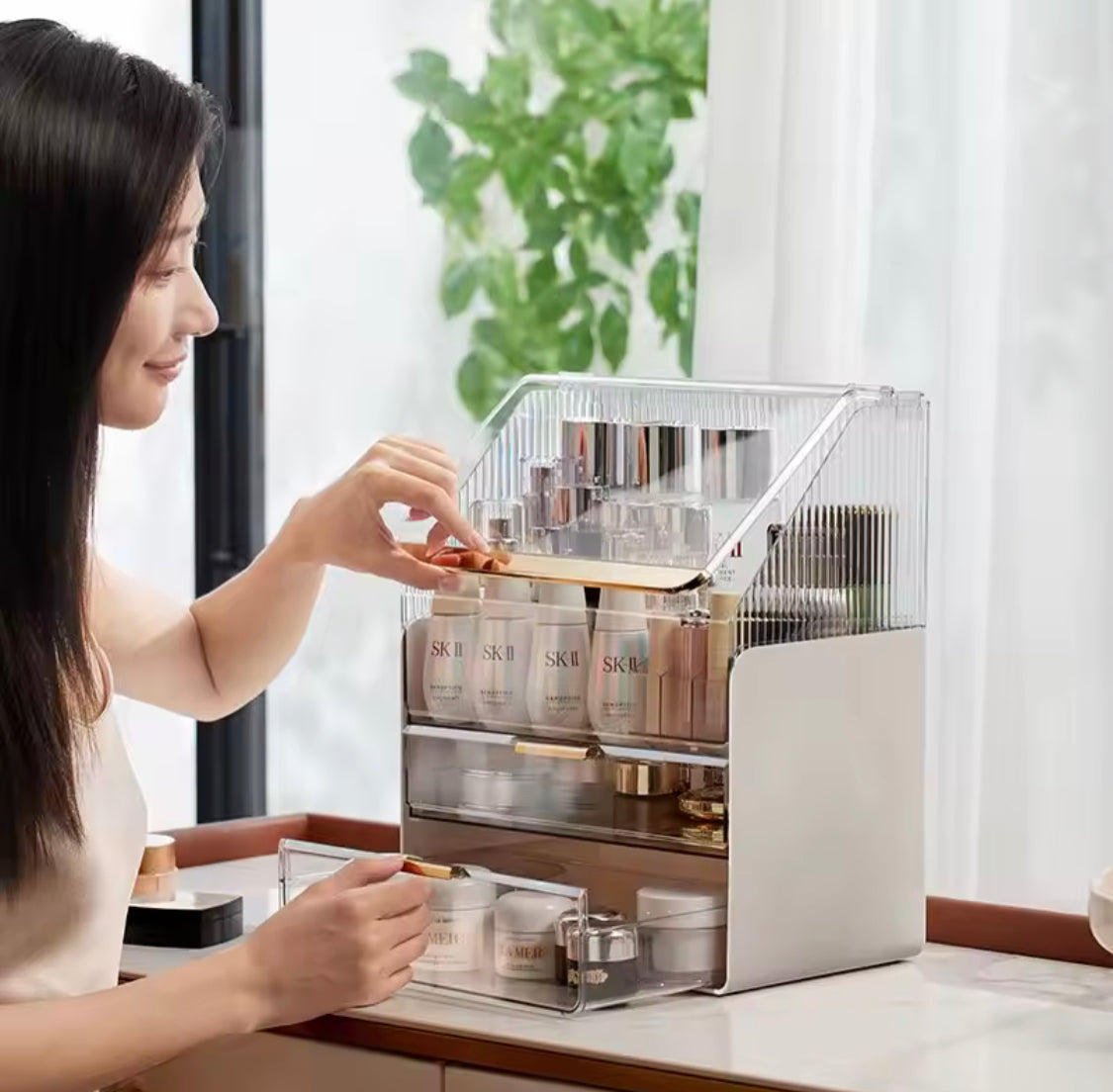 Transparent Desk Makeup Organizer Box With Drawers, Desktop Perfume Organizer, Waterproof Cosmetic Storage Box With Drawer, Large Capacity Makeup Storage Case Transparent Desk Makeup Organizer Box With Drawers, Desktop Perfume Organizer, Waterproof Cosmetic Storage Box With Drawer, Large Capacity Makeup Storage Case
